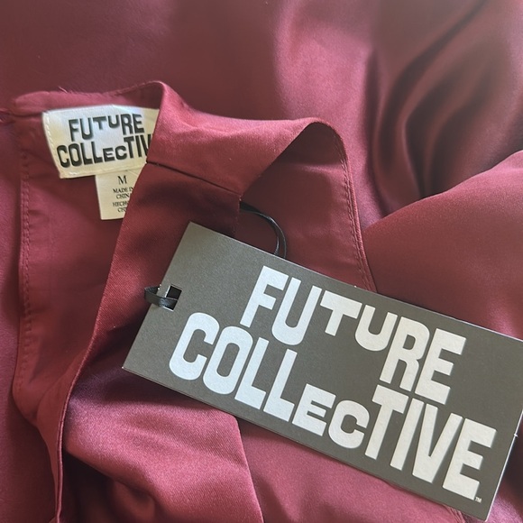 NWT Future Collective Satin Mini Shift Dress Candy Apple Red Burgundy Coquette M - Picture 5 of 6